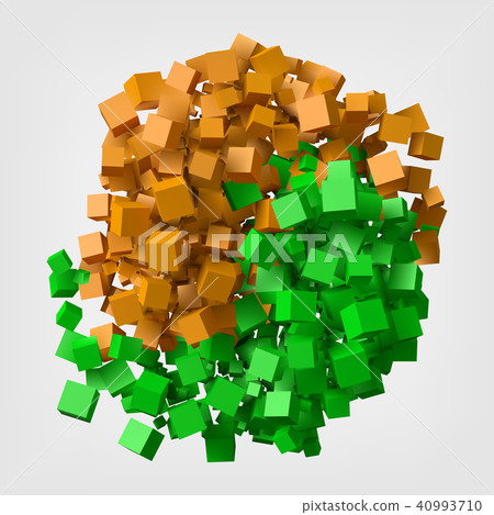 different colored cube trails rotating as ying and yang symbol. 3d style vector illustration. different colored cube trails rotating as ying and yang symbol. 3d style vector illustration. 40993710