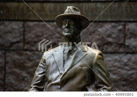 Roosevelt memorial statue under the rain in DC 40993801