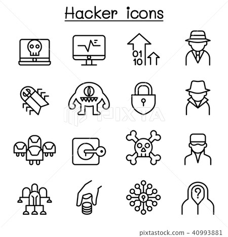 Hacker icon set in thin line style 40993881
