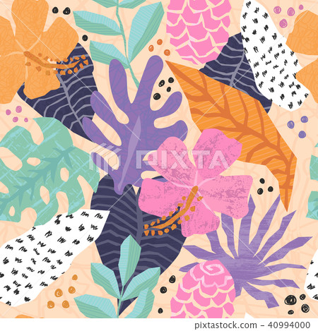 Vector seamless pattern with tropical  leaves. 40994000