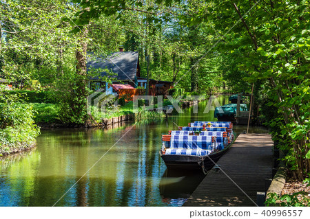 Landscape with barge in the Spreewald area 40996557