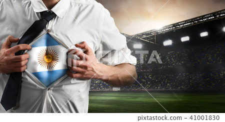 Argentina soccer or football supporter showing flag 41001830
