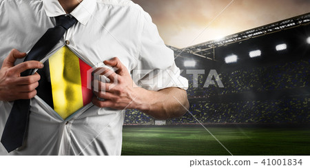Belgium soccer or football supporter showing flag 41001834