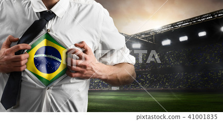 Brazil soccer or football supporter showing flag 41001835