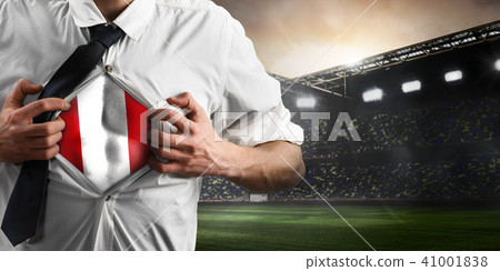 Peru soccer or football supporter showing flag 41001838