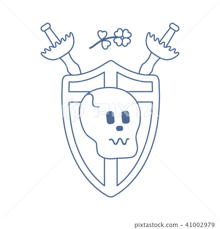 Skull, shield, two crossed swords, clover Skull, shield, two crossed swords, clover 41002979