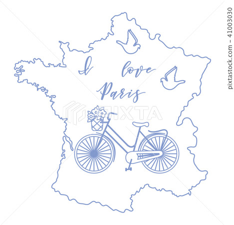Map of France, bicycle, pigeons 41003030