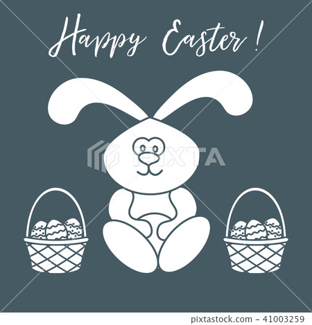 Easter rabbit and two baskets of decorated eggs Easter rabbit and two baskets of decorated eggs 41003259