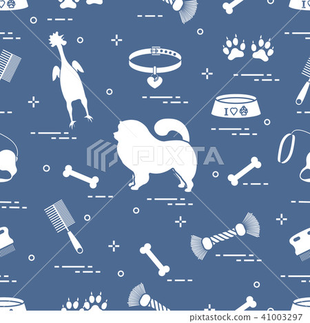 Pattern of silhouette chow-chow dog, bowl, bone, Pattern of silhouette chow-chow dog, bowl, bone, 41003297