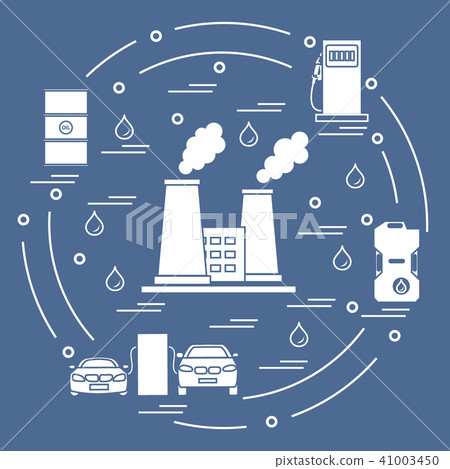 refinery plant with smoking chimneys, canister of refinery plant with smoking chimneys, canister of 41003450