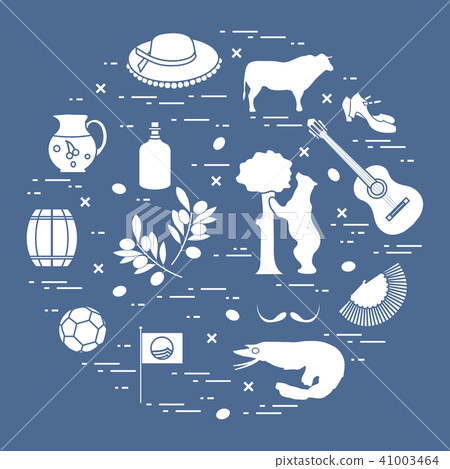 various symbols of Spain arranged in a circle various symbols of Spain arranged in a circle 41003464