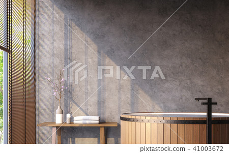 Loft style bathroom with nature view 3d render Loft style bathroom with nature view 3d render 41003672