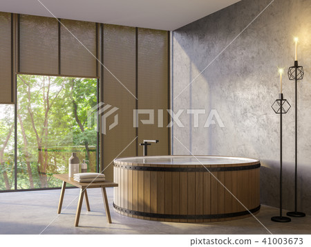 Loft style bathroom with nature view 3d render Loft style bathroom with nature view 3d render 41003673