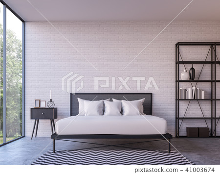 Modern loft bedroom with nature view 3d render Modern loft bedroom with nature view 3d render 41003674