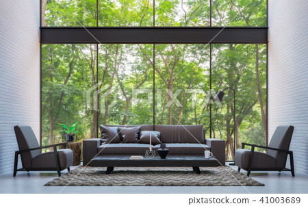 Modern loft living room with nature view 3d render Modern loft living room with nature view 3d render 41003689