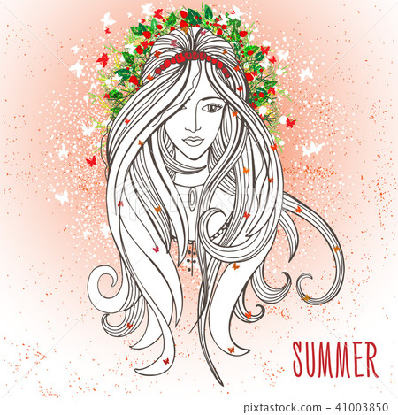 Young girl in summer mood as a symbol of summertim Young girl in summer mood as a symbol of summertim 41003850