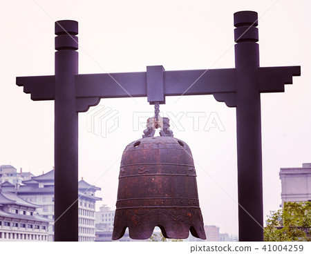 Ancient bell at the Xian City Wall, China. 41004259