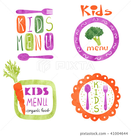Watercolor kids menu logo design set Watercolor kids menu logo design set 41004644