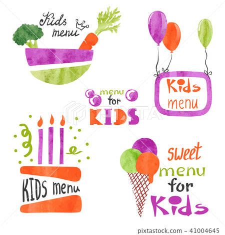 Watercolor kids menu logo design set. Watercolor kids menu logo design set. 41004645