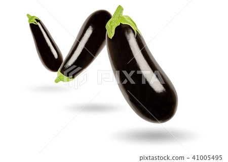 Three eggplants in a row floating in the air Three eggplants in a row floating in the air 41005495