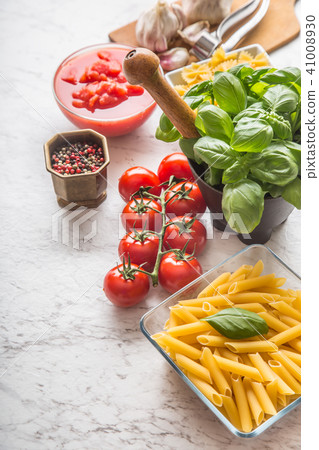 Italian ingredients pasta tomatoes basil spices Italian ingredients pasta tomatoes basil spices 41008930
