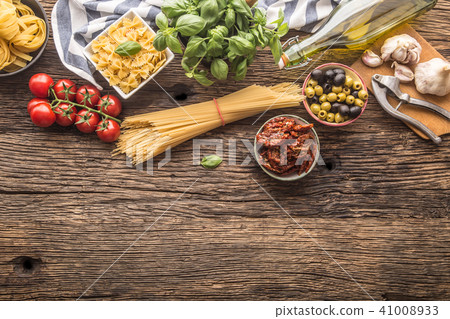 Italian food ingredients pasta olive oil parmesan Italian food ingredients pasta olive oil parmesan 41008933