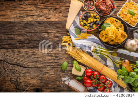 Italian food ingredients pasta olive oil parmesan Italian food ingredients pasta olive oil parmesan 41008934