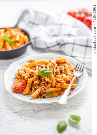 Italian food and pasta pene with bolognese sause 41008961