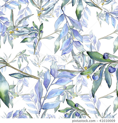 Blue elaeagnus leaf. Leaf plant botanical garden floral foliage. Seamless background pattern. 41010009