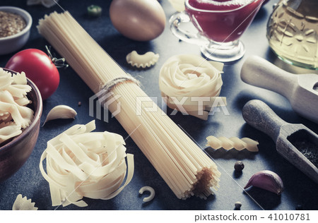 pasta and food ingredient  on table 41010781