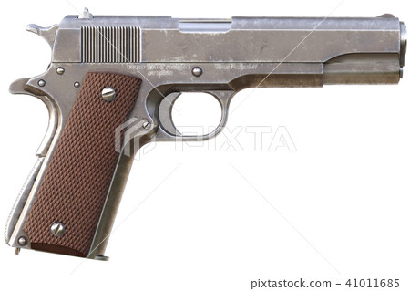 Semi-automatic pistol. Isolated on white background. 3d rendering. Semi-automatic pistol. Isolated on white background. 3d rendering. 41011685