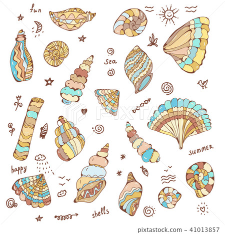 Sea shells set with funny design illustration Sea shells set with funny design illustration 41013857