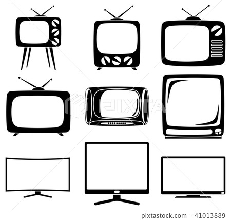 Black and white 9 element tv silhouette set Black and white 9 element tv silhouette set 41013889