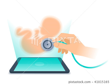 Tablet PC with hologram of unborn baby. Tablet PC with hologram of unborn baby. 41015165