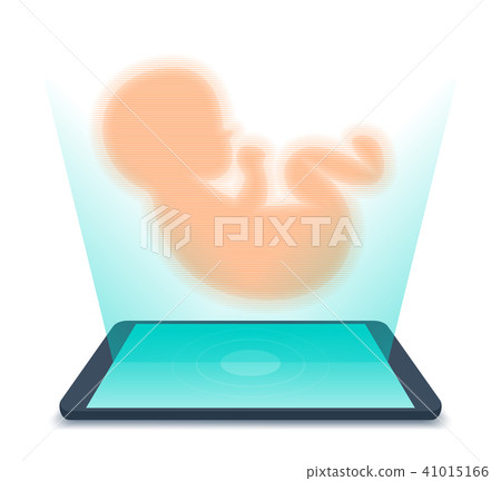 Tablet PC with hologram of unborn baby. Tablet PC with hologram of unborn baby. 41015166
