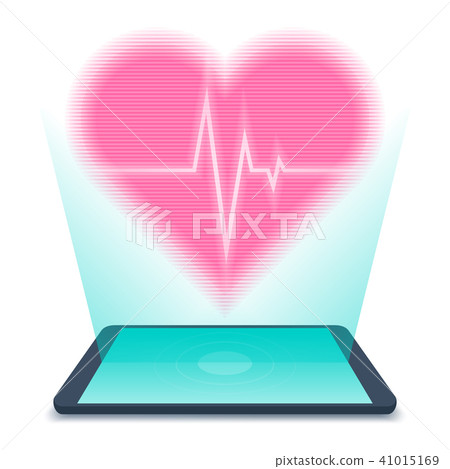 Tablet PC with hologram of human heart. Tablet PC with hologram of human heart. 41015169