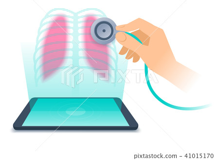 Tablet PC with hologram of human lung.  41015170