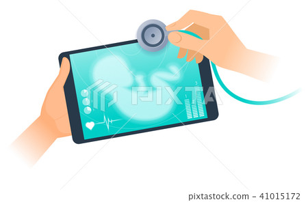 Tablet PC with virtual image of unborn baby. Tablet PC with virtual image of unborn baby. 41015172