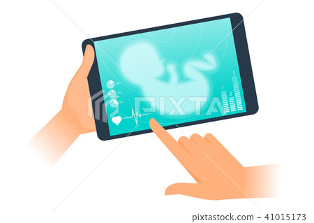 Tablet PC with ultrasound image of unborn baby. Tablet PC with ultrasound image of unborn baby. 41015173