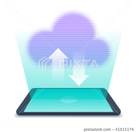 Tablet PC with hologram of data cloud. Tablet PC with hologram of data cloud. 41015174