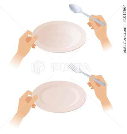 Hands holding empty plates, spoon Hands holding empty plates, spoon 41015664