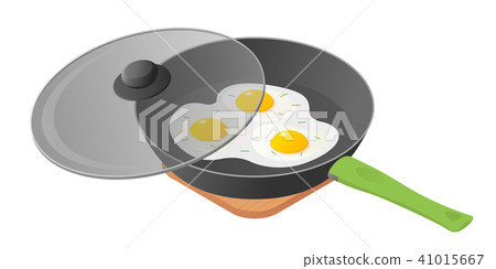 Flat illustration of pan with scrambled eggs 41015667