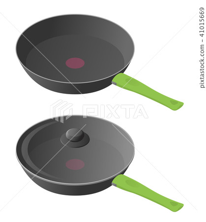 Flat illustration of cooking pan with glass lid. 41015669