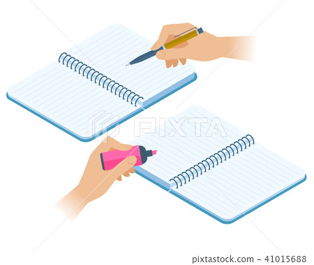 Flat illustration of notebooks, hands with pen 41015688