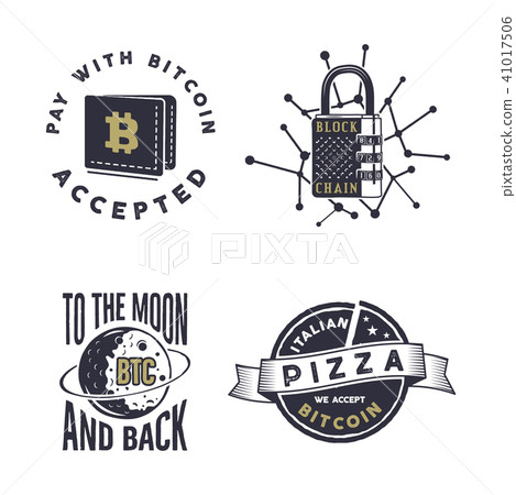 Blockchain, bitcoin, crypto currencies emblems and concepts set . Digital assets logos. Vintage hand 41017506