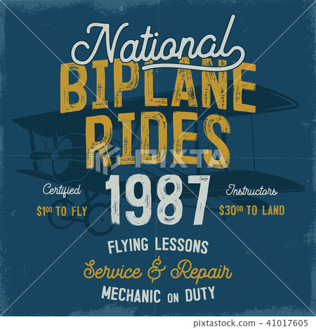 Vintage hand drawn tee graphic design. National Biplane Rides quote. Flying Lessons, Service Repair 41017605
