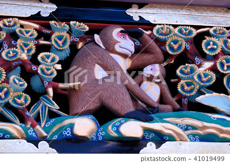 Nikko Toshogu Shrine God Stables Monkey sculpture Nikko Toshogu Shrine God Stables Monkey sculpture 41019499