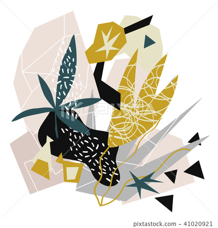 Abstract floral elements paper collage.Vector illustration hand drawn. 41020921