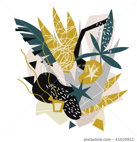 Abstract floral elements paper collage.Vector illustration hand drawn. 41020922