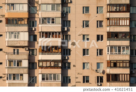 Balconies of a modern pre-fabricated building. 41021451
